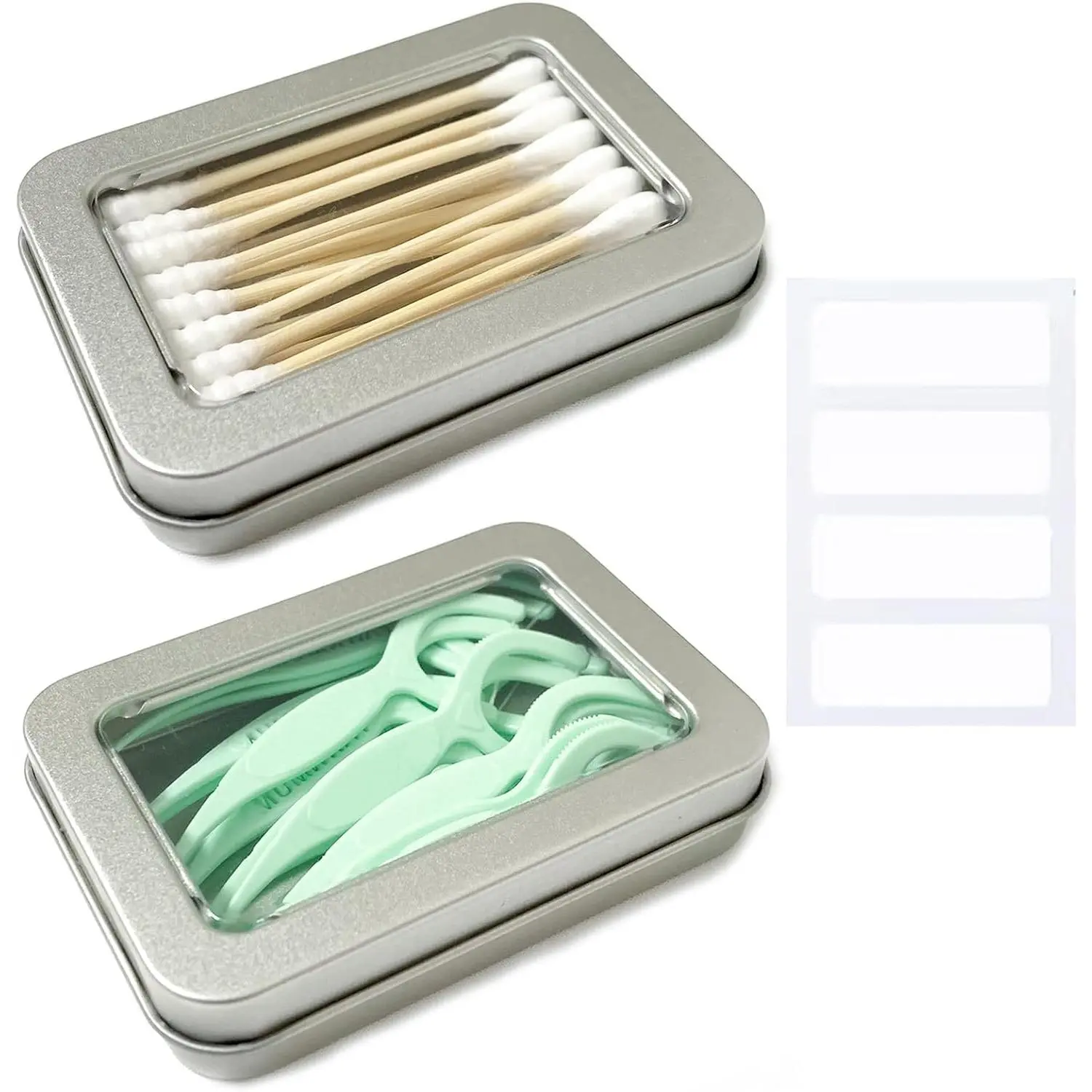 Swab Holder for Travel, 2 count Portable Small  Floss Holder Empty Metal  Ball Holder, Travel Floss Picks Case with  Lid for  Swabs Hair Ties Floss