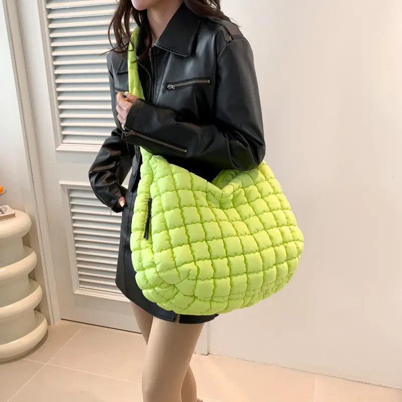 Women's Puffer Quilted Nylon Crossbody Bag, Large Capacity Hobo Shoulder Tote With Adjustable Strap, Trendy Mother's Day Gift Puffy Purse