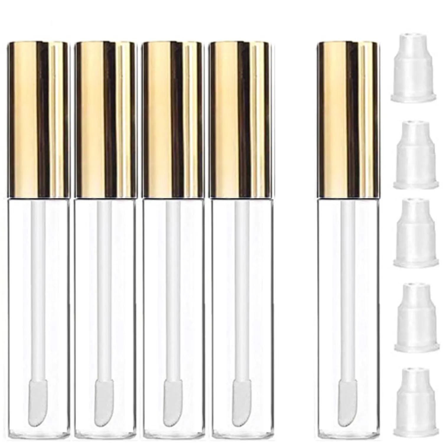 Refillable Empty Lip Gloss Tubes with Wand, Gold 10ml Bottles, 5-PackGift