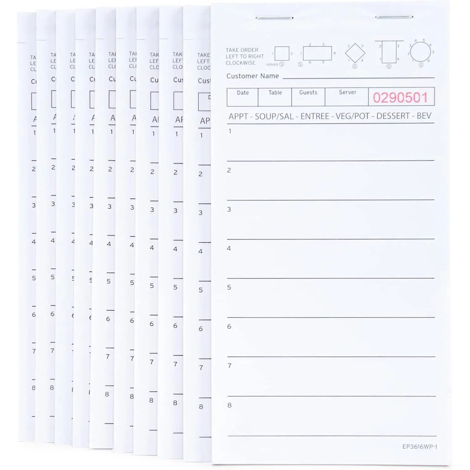 Guest Check Pads EP-3616WP-1 (10 Pads),  500 Sheets White Waitress Notepad, Server Order Pads for Restaurant | 3.5 x 6.75 Inches Standard Size  for Cafe, Restaurant,   & Takeout Business