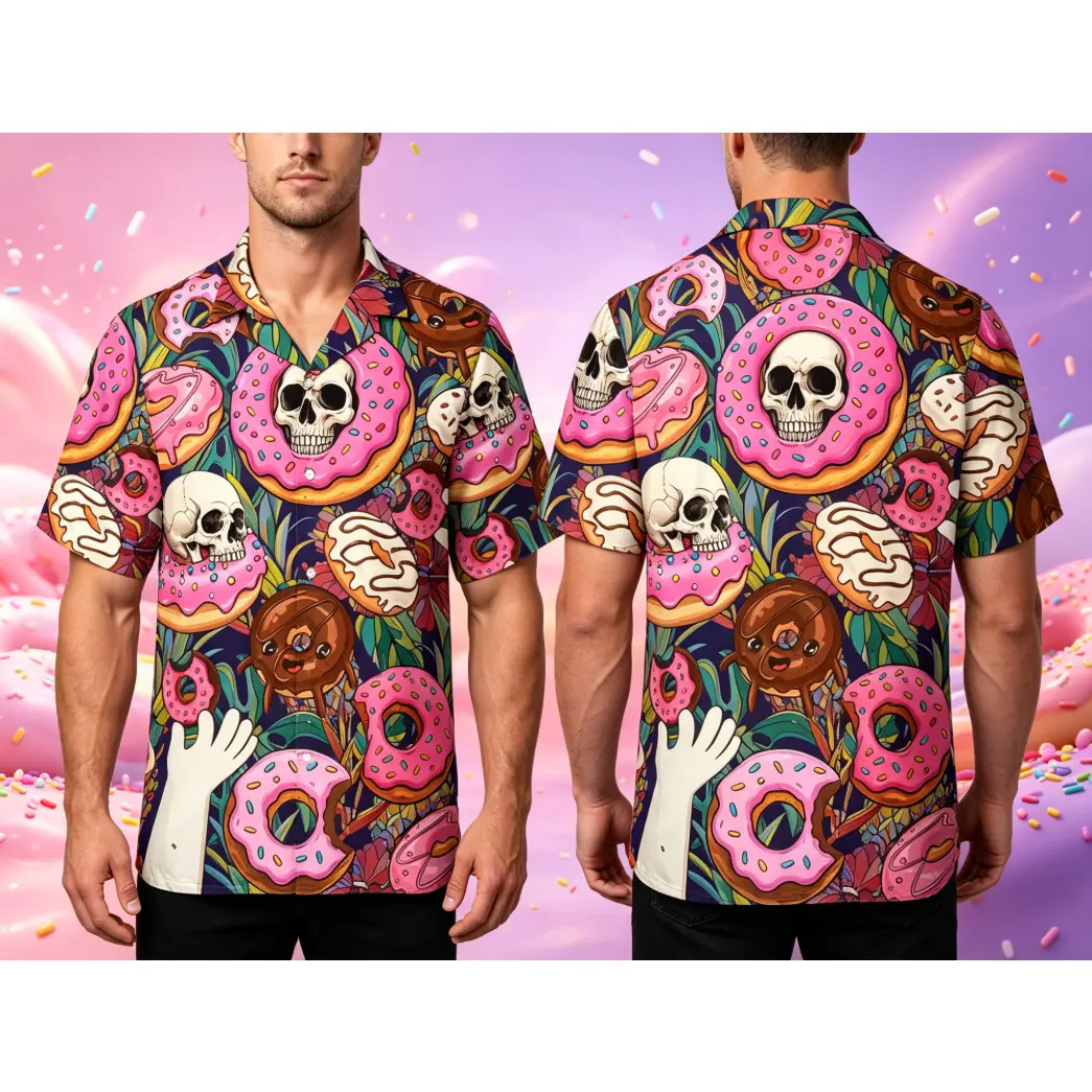 Skull Donut Hawaiian Shirt for Men Women Youth, Funny Donut Shirt, Colorful Summer Aloha Shirt Button Down Short Sleeve, Casual Beach Shirt #   TikTokMadeMeBuyIt #   TikTokShop #   Summer Shirt #   Vacation Shirt