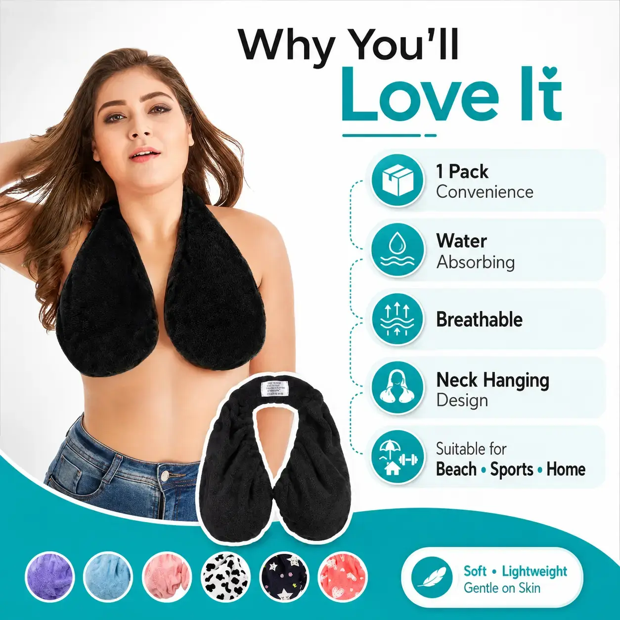 Women Breathable Absorbent Bust Wrap Towel, Cozy Neck-Hanging Leisure Bra, Multi-scene Garment for Beach Activities, Sports, Showering, Breast Feeding & Daily Casual Outfit,chest