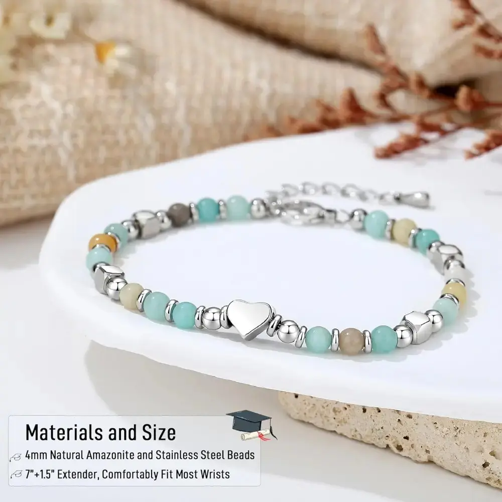 Women's Abs Acrylic Plain Handmade Beaded Bracelet, Graduation Gift with Heartfelt Message Card & Graduation Cap Box, Meaningful Keepsake for High School Graduates