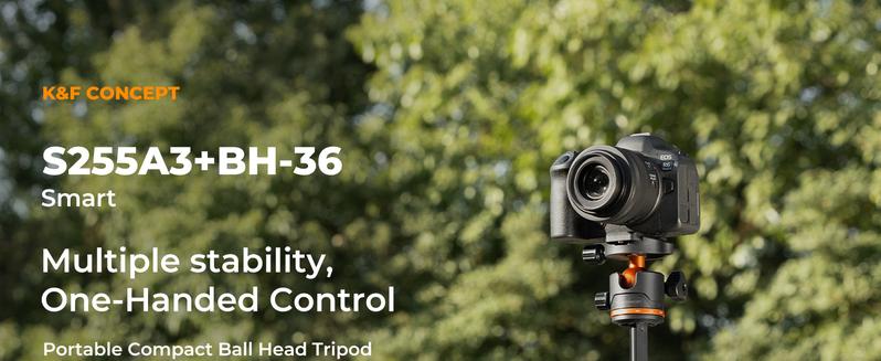 K&F CONCEPT 75 inch/190cm Camera Tripod,Lightweight Travel Outdoor DSLR Tripods with 360 Degree Ball Head Load Capacity 8kg/17.6lbs,Cellphone Clip and Remote Control for Smartphone S255A3+BH-36