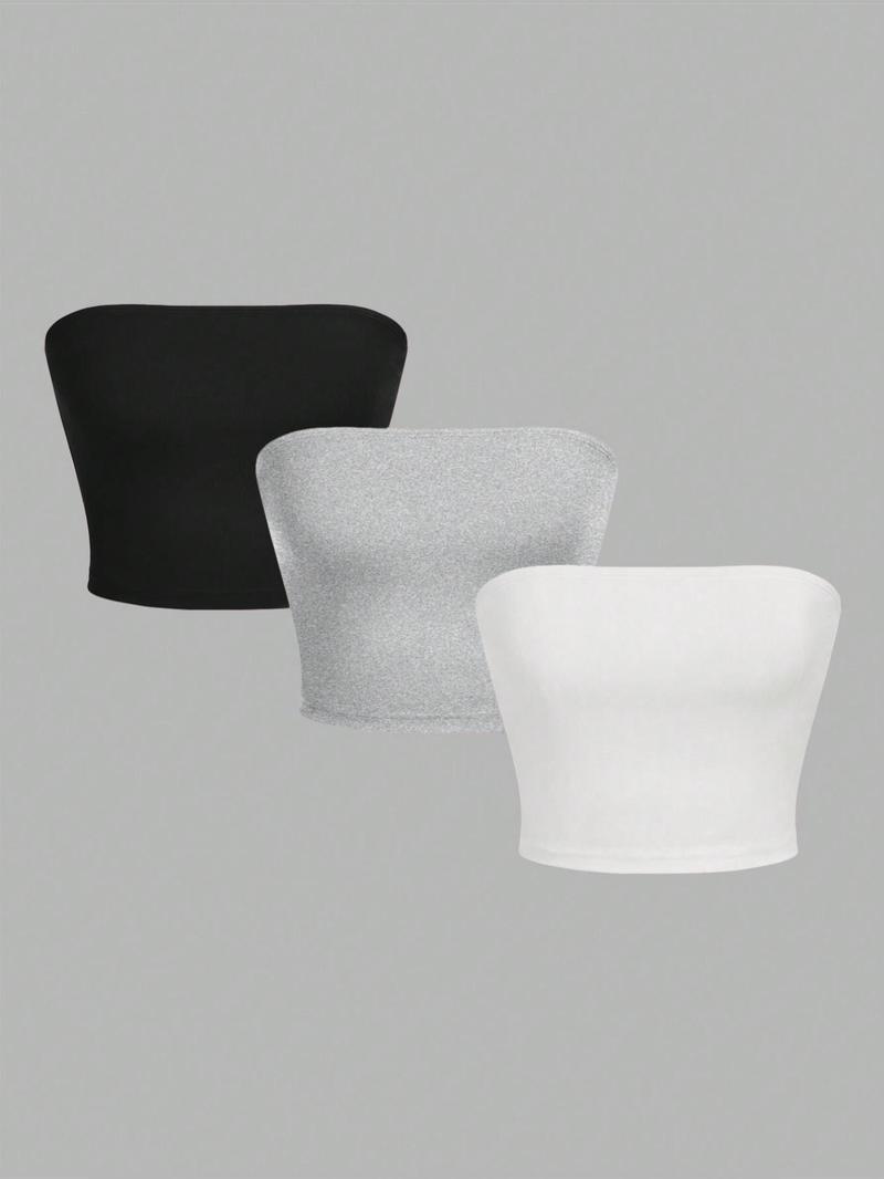 Women's Simple Solid Color Crop Tube Top, Casual Minimalist Basic Sleeveless Strapless Cropped Tops for Summer, Ladies Clothes for Daily Wear