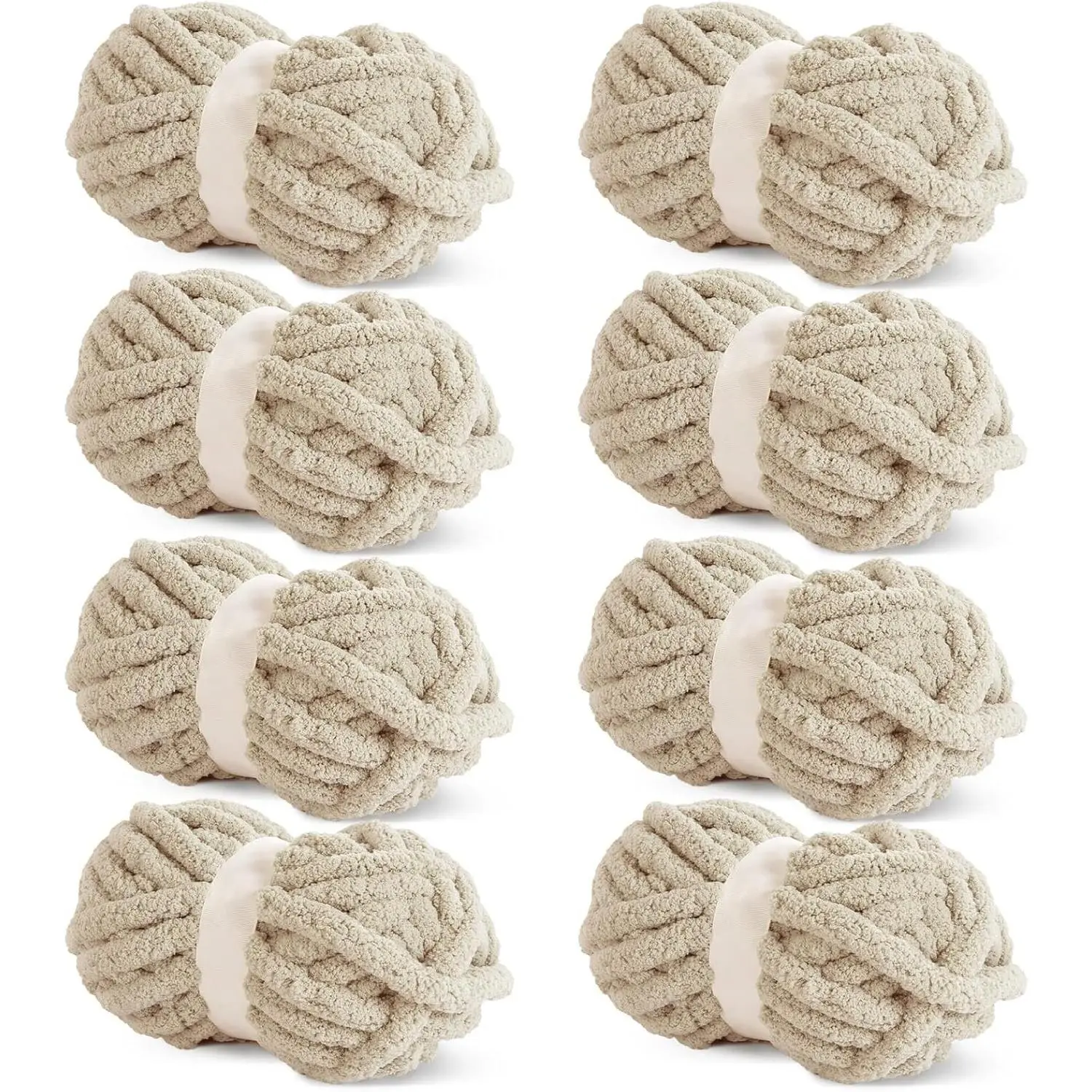 Khaki Chunky Chenille Yarn for Crocheting, Bulky Thick Fluffy Yarn for Knitting, Super Bulky Chunky Yarn for Hand Knitting Blanket, Soft Plush Yarn, 8 Jumbo Pack (27 yds,8 oz Each Skein)