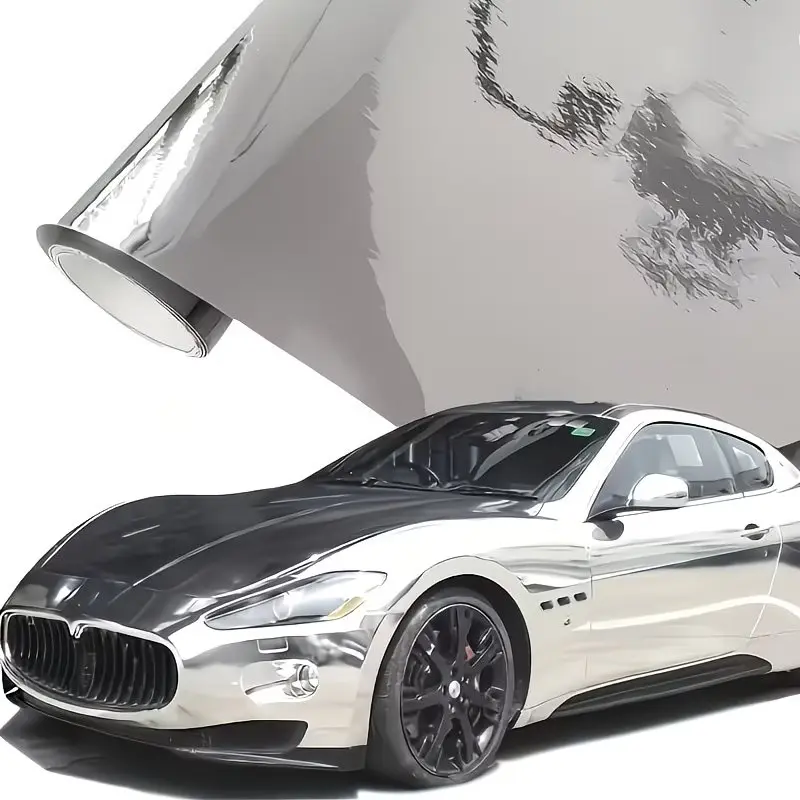 High Gloss Mirror Electroplated Silver Vinyl Wrap Film, Car Sticker, Motorcycle Color Change Film, Waterproof Scratch-Resistant Breathable Protective Film