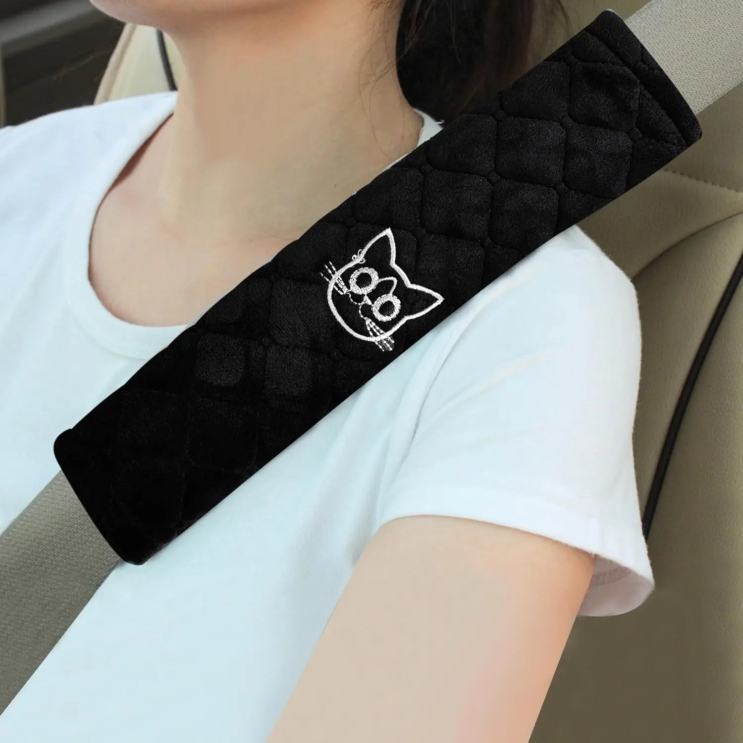 Soft Auto Seat Belt Cover Seatbelt Shoulder Pad Cushions 2 PCS a More Comfortable Driving Universal  All Cars and Backpack Black Cat