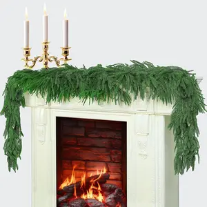 Christmas Garlands Set-6ft Norfolk Pine Garland with Dried Orange Slice,Real  Winter Pine Garland Green Artificial Greenery for Christmas Table Fireplace Mantle Xmas Holiday Decoration