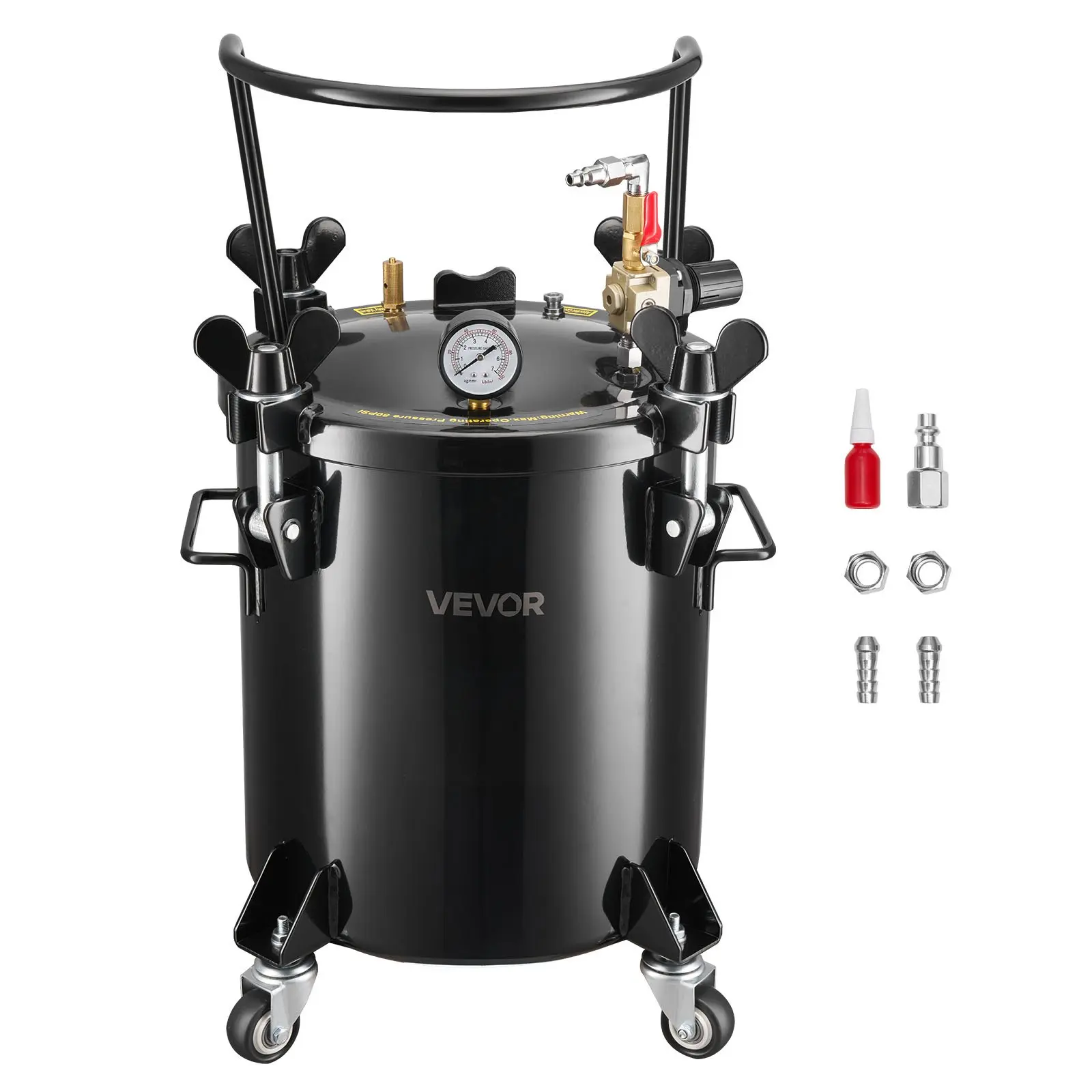VEVOR Pressure Pot Tank, 5.3 Gal/20 L Heavy Duty Steel Air Tool Pressure Pot, Pressures Pots with Three Quick-Connect Couplers for Home Use, DIY, Art Creations, Large-Diameter Tank