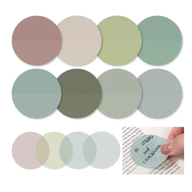 Transparent Sticky Notes, 8 Colors Morandi Cute Round Adhesive Labels, Self-Adhesive Semi-Transparent Bookmark Stickers, Bible Diary Accessories