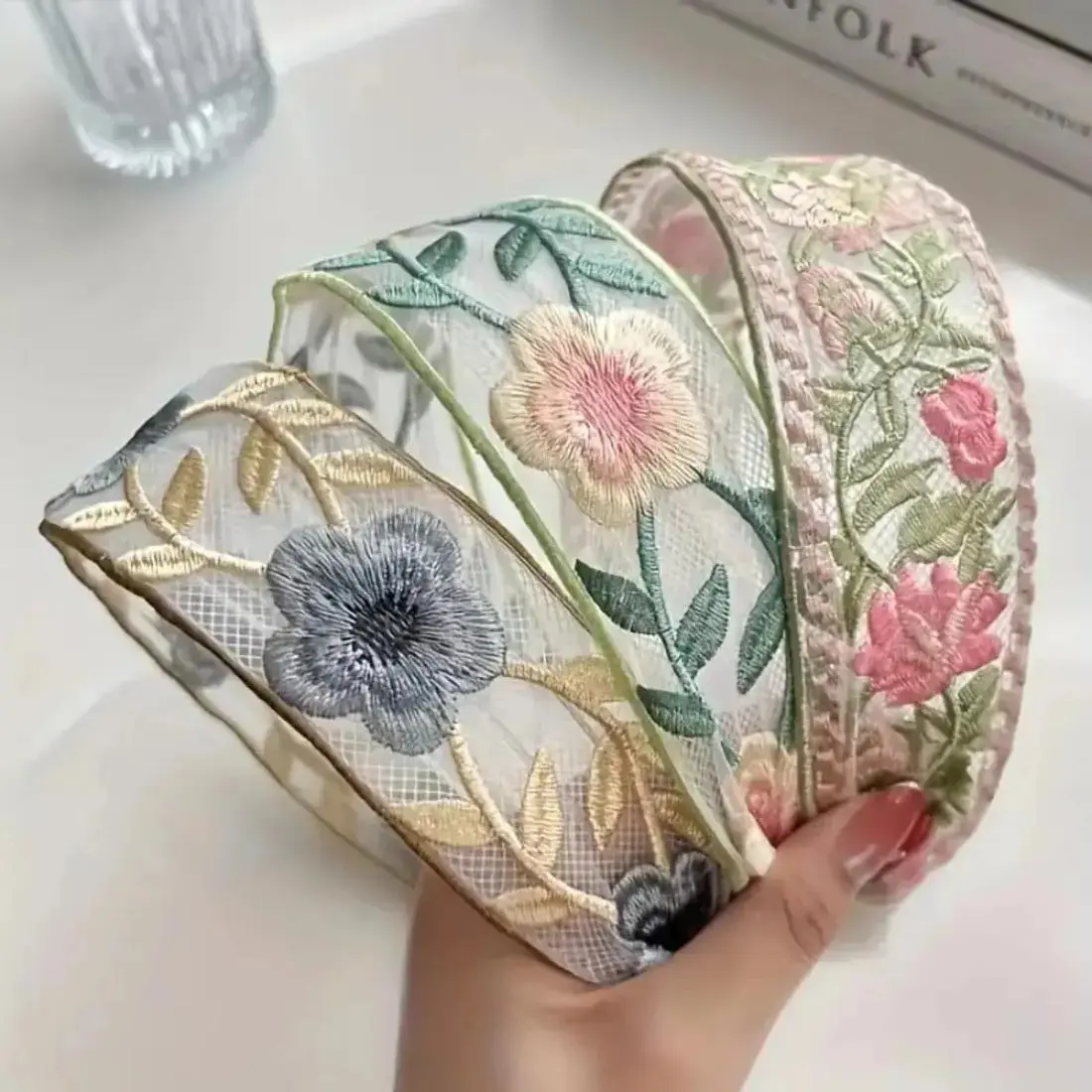 3-Piece Soft Wide Embroidered Floral Headbands for Girls, Vintage Ethnic Retro Secure Gentle Kids Hair Accessories, Comfort Stylish Hair Wraps Ideal for School Days Daily Children Matching Outfits