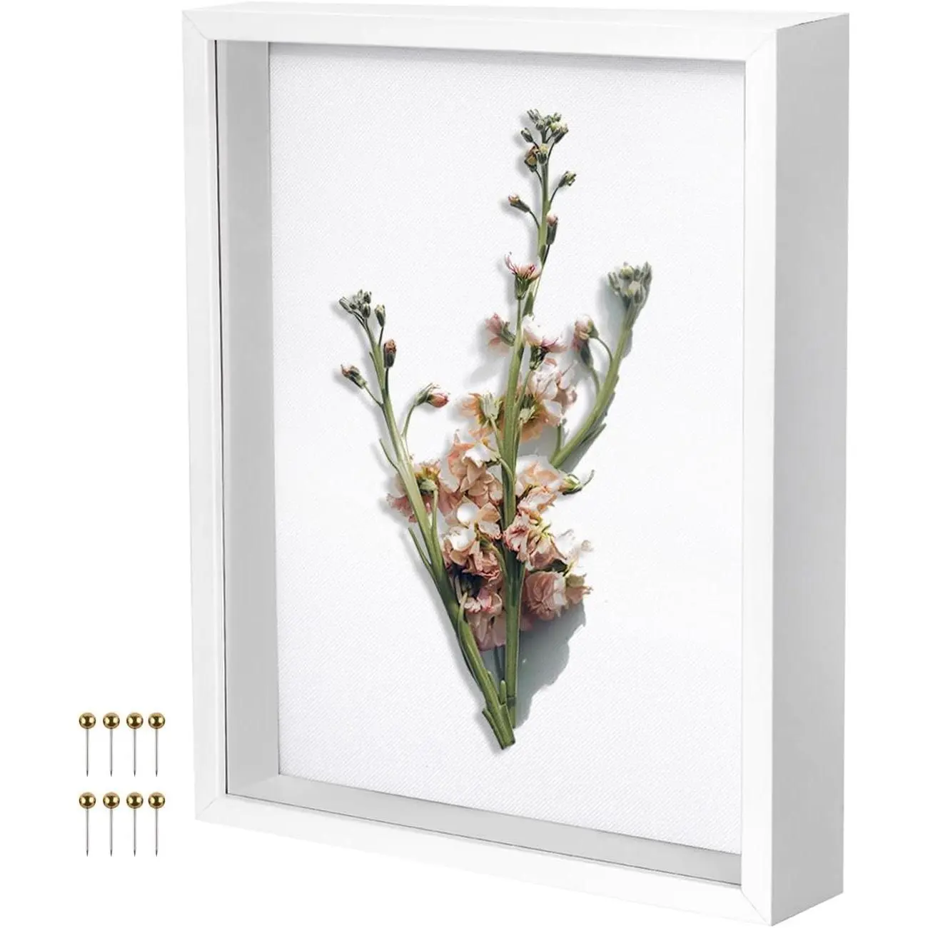 Rectangular 11x14 in Wood Shadow Box Photo Display Frame - Premium Linen Backboard, Included Pushpin Set, Plexiglass Pearl Decor Memory Box for Home Supplies Storage & Organization