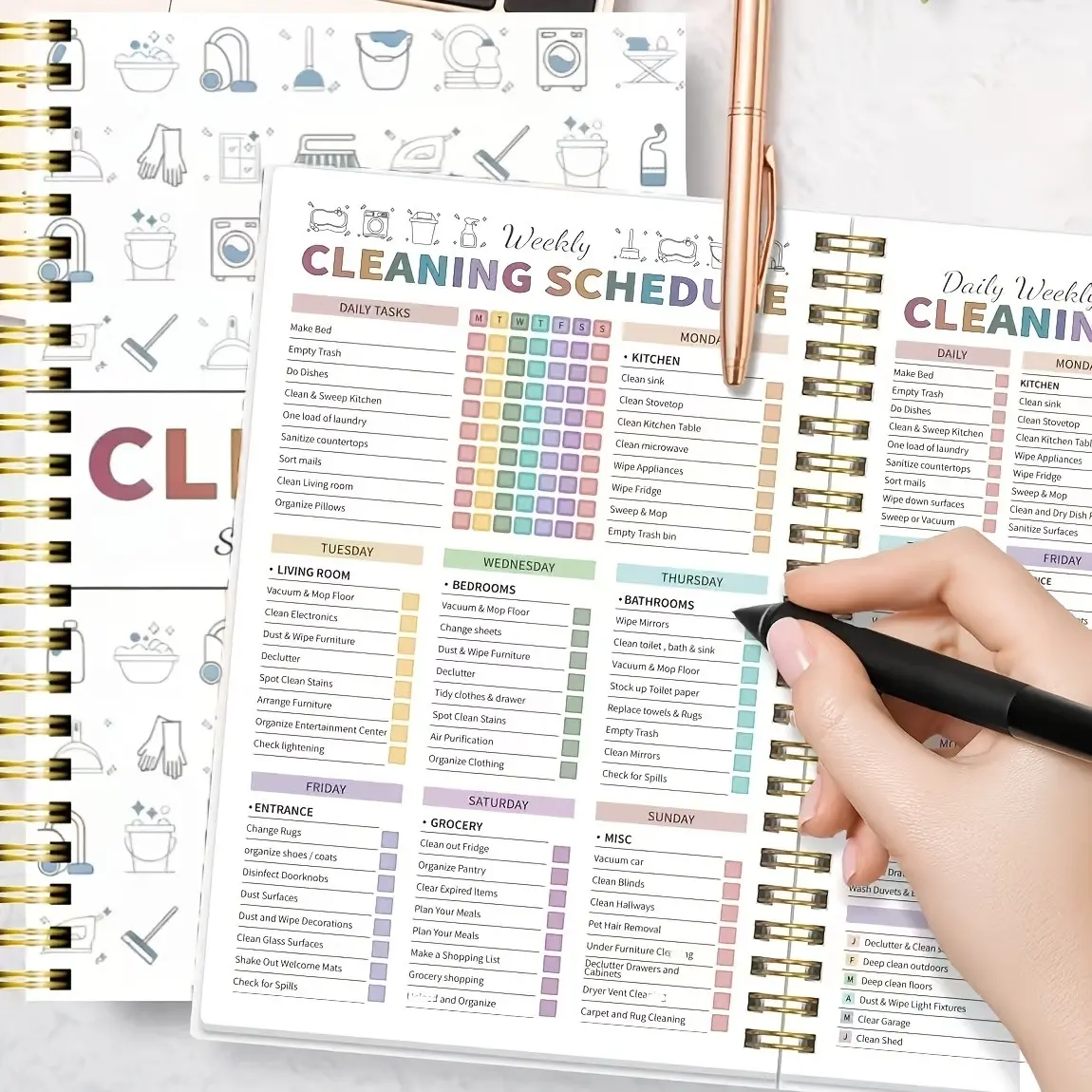 Adhd Household Cleaning Planner (ring-Bound), Color-Coded Schedule, Daily Weekly Monthly Yearly Plan, Task List for Home Organization, Productivity Planner