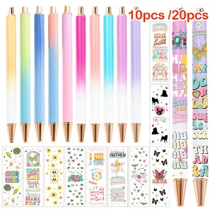 10pcs/20pcs Gradient Glitter Uv DTF Pen Wraps Sticker Pen Set, Contains 10pcs Stickers and 10pcs Pen Suitable for Mom Gift