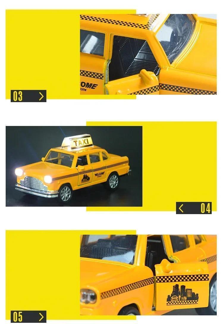 1/32 Retro Taxi Model Alloy Car Toy Miniature Car Collection Diecast Sound Light Kids Toys Children's Day Gift