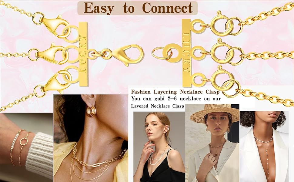 Lucky Necklace Layering Clasp Womens Jewelry Separators 18K Gold and Silver Multiple Necklace Clasp Look