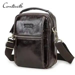 CONTACT'S Genuine Leather Sling Shoulder Bags for Men High Quality Small Messenger Bag Crossbody Bag Tote Handbag Phone Pocket