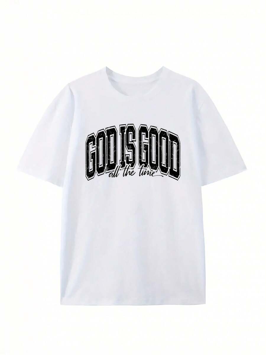 Summer Casual Plus Size Men's "God Is Good" Simple Letter Print T-Shirt, Breathable And Machine Washable Sports Crew Neck Short Sleeve Top 2026