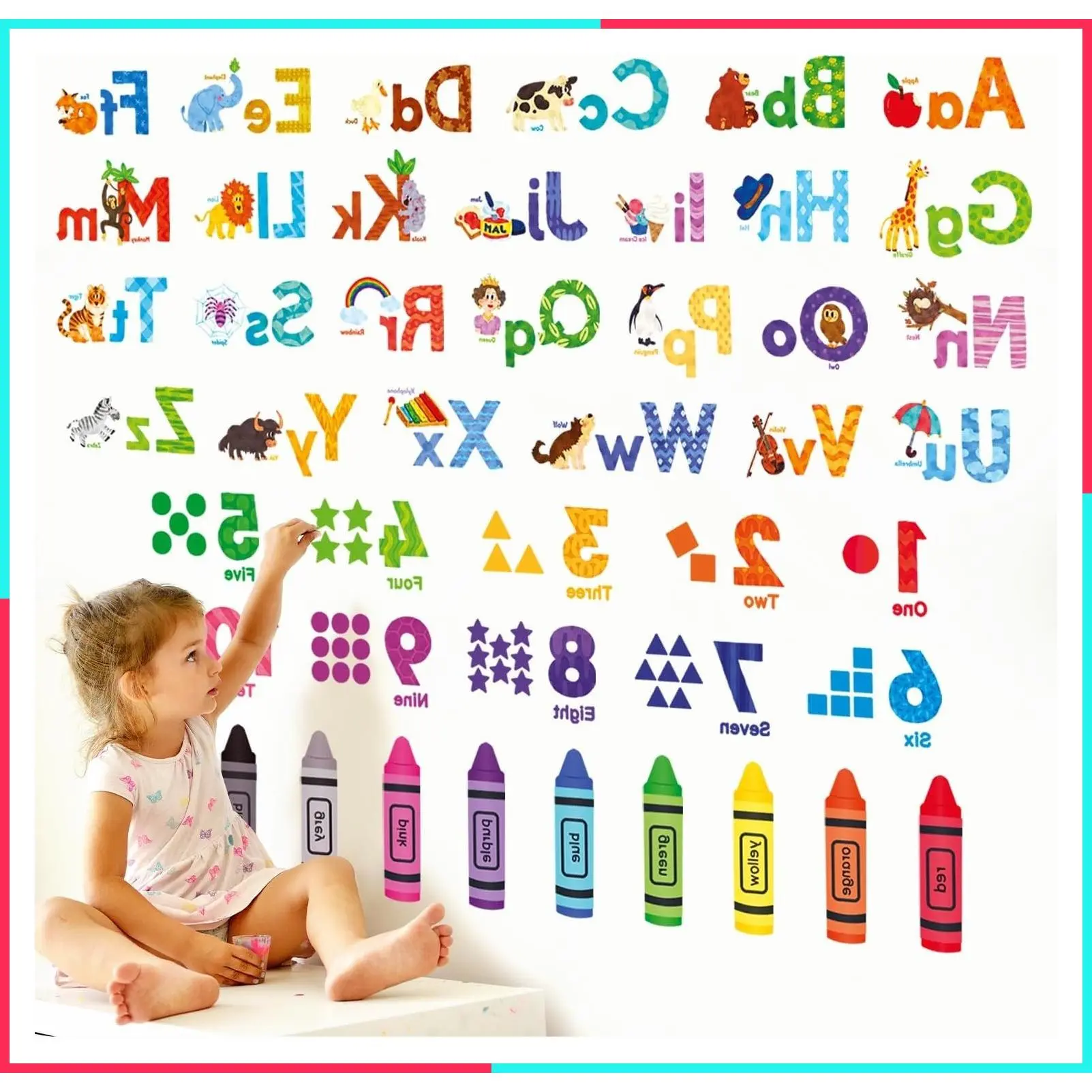 Animal Alphabet & Numbers Wall Stickers for Kids Room