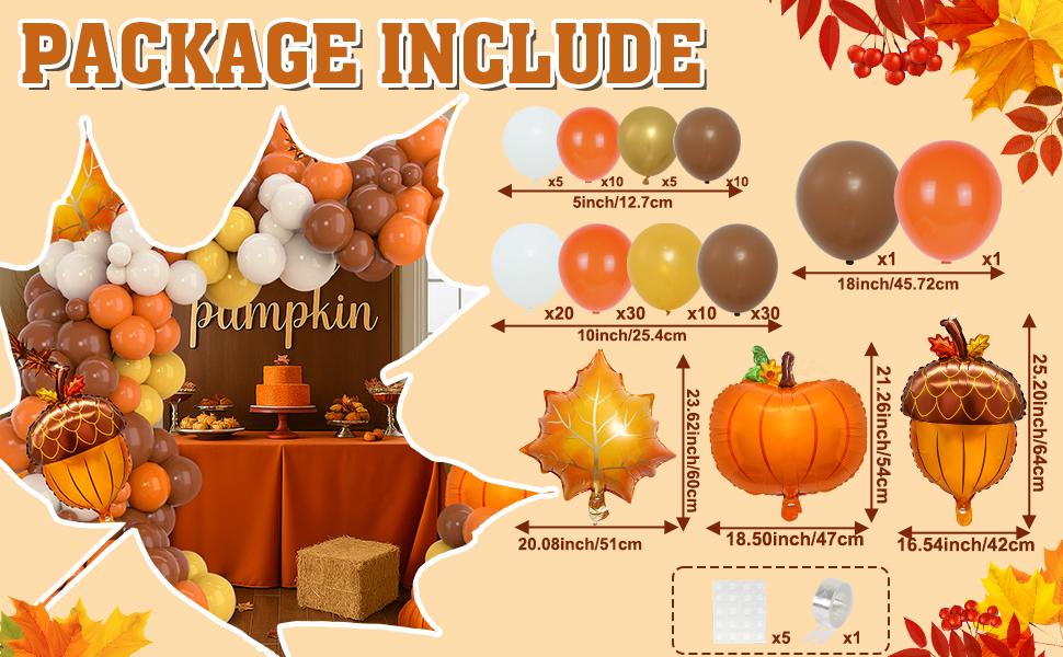 Thanksgiving Balloon Arch Kit, Pumpkin Fall Balloon Arch Kit with Orange Coffee Brown White Garland for Fall Baby Shower Thanksgiving Decorations Autumn Birthday Party