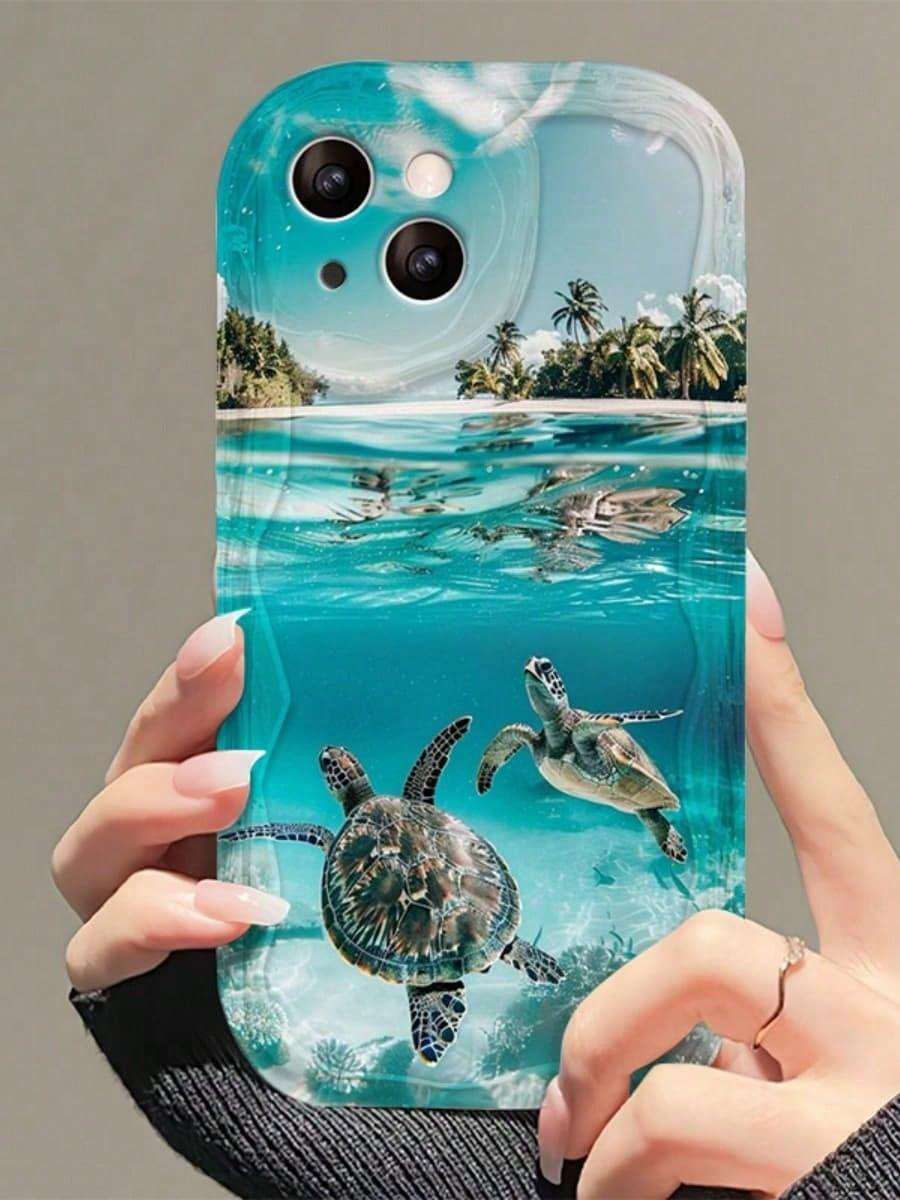 Coconut Trees, Sea Turtles By The Sea Phone Case Suitable For Compatible With Iphone16, 15, 14, 13, 12, 11, PRO MAX, As Well As X, XS, PLUS,
