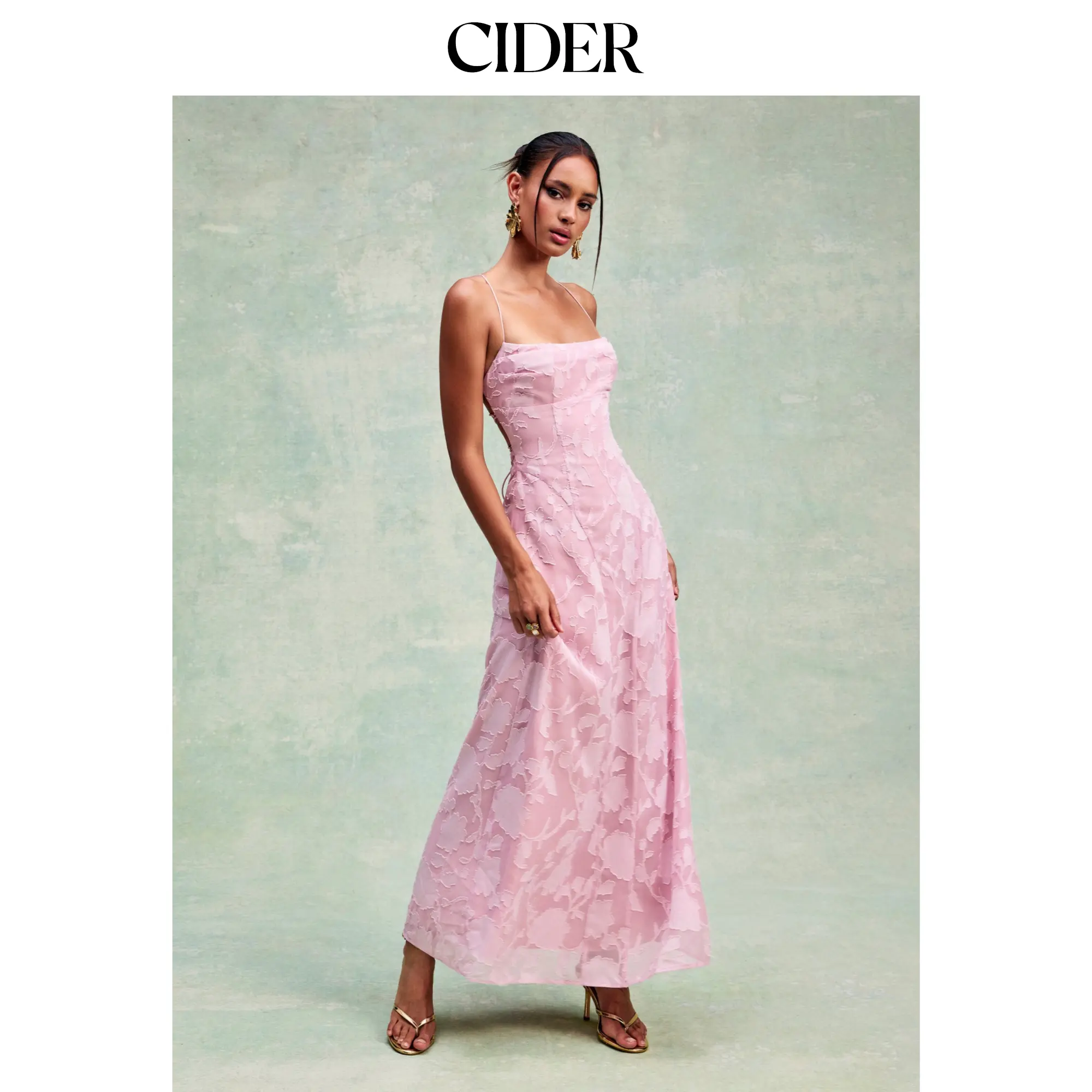 Cider Textured Floral Backless A-Line Maxi Dress SohoChic