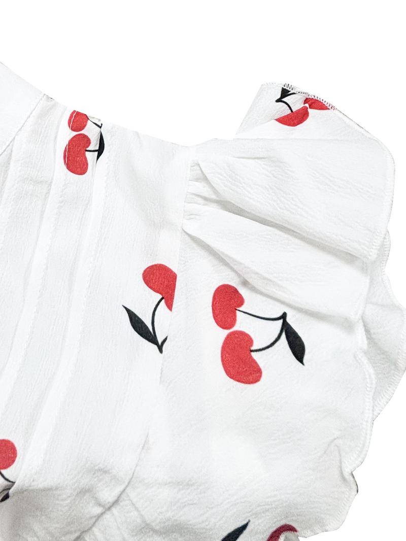 【Plus Size】 Cherry Print Blouse, Casual Short Sleeve Top for Summer, Women's Plus Clothing for Daily Wear