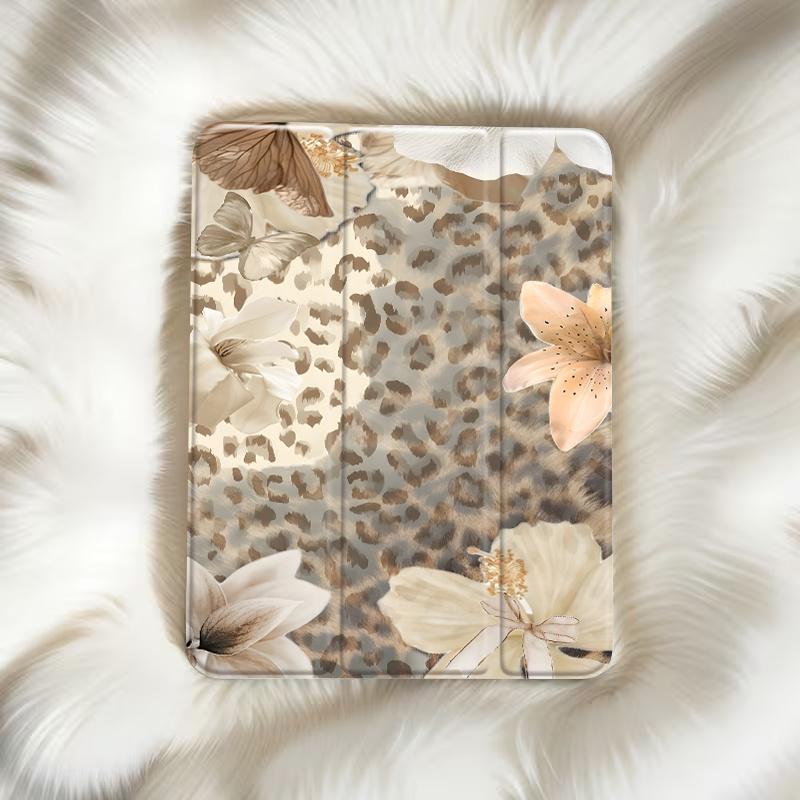Chic Tablet Case Featuring a Leopard Print, Floral, And Butterfly Design, Designed for Holding a Pencil (Pen Not Included).It Offers an Auto Wake/Sleep Function And Is Compatible with Various for Ipad Models Including The 10Th, 11Th, 9Th, Mini