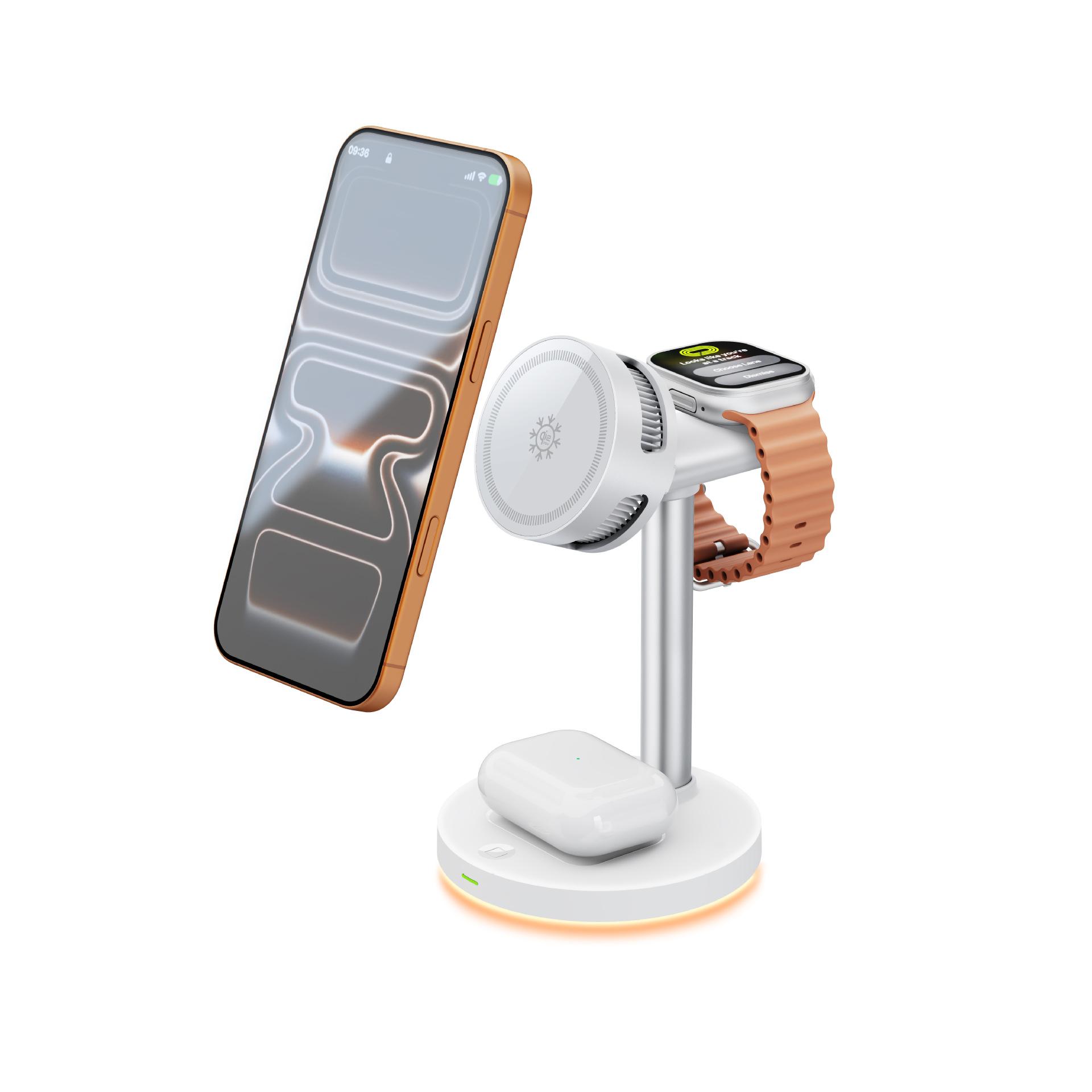 3 in 1 Wireless Charging Station, MagSafe Charger Stand Compatible, Qi2 25W Certified Palm-Sized Foldable Charger for iPhone 17/16, Apple Watch, AirPods (Non-Battery, Adapter Included)