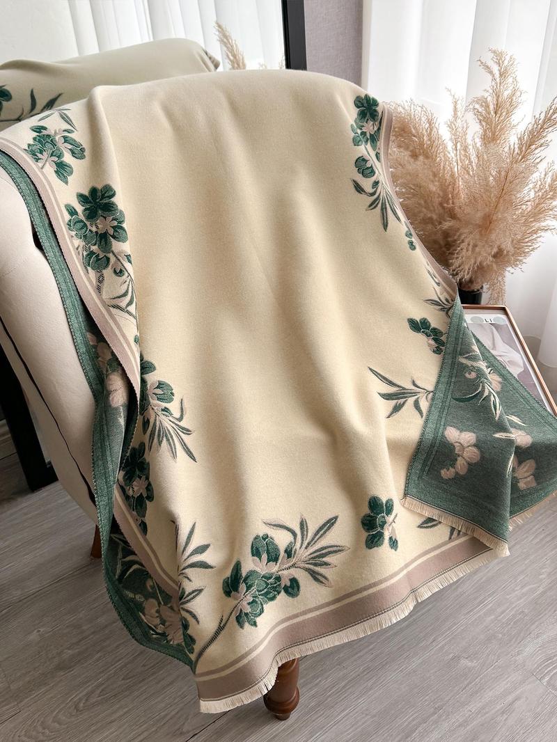 Elegant Floral Knit Scarf for Women, Boho Style Double-Sided Shawl, Fall & Winter Warm Daily Wear, Fitted Design