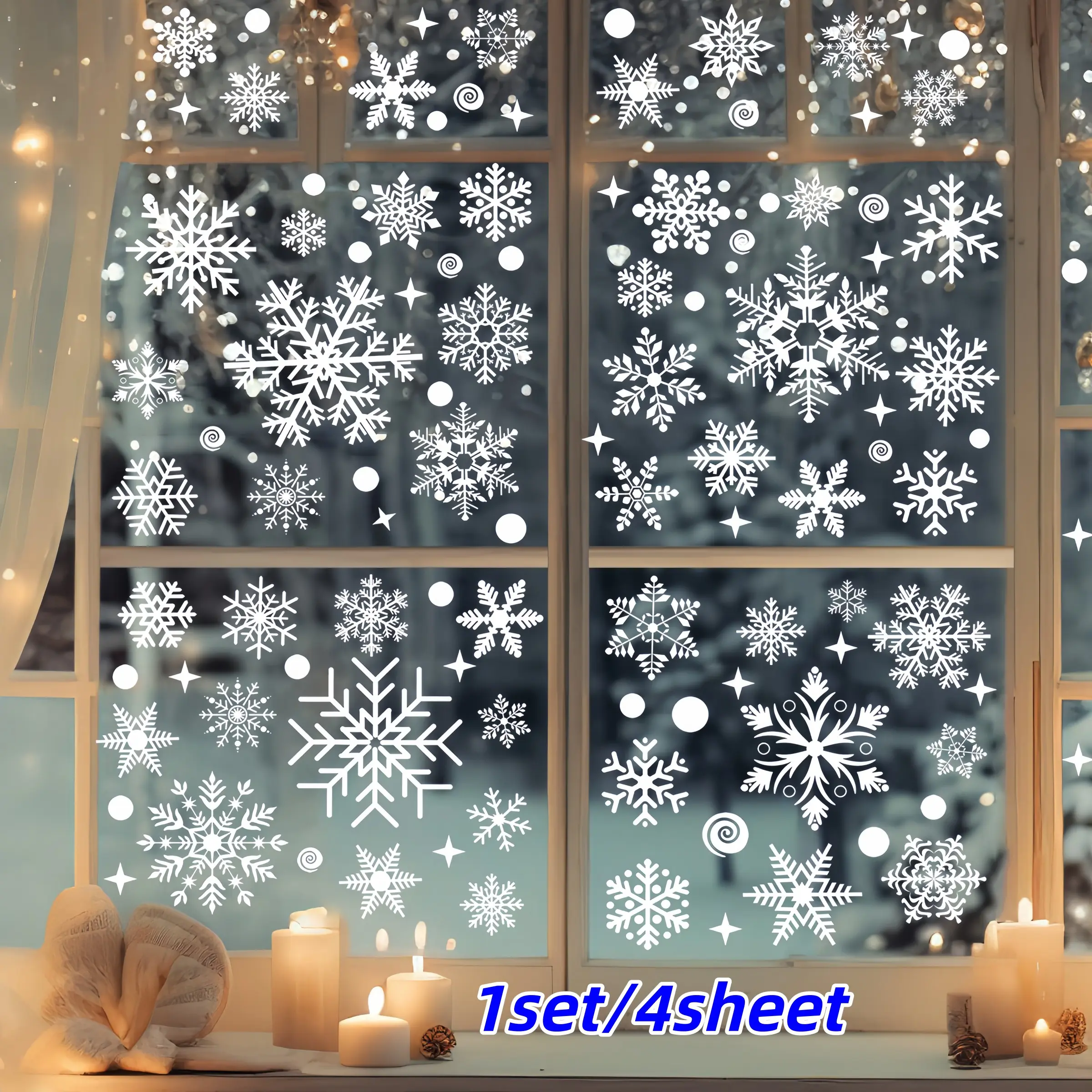 4 Sheets 114 Pieces Snowflake Window Stickers, Static Snowflakes Christmas Winter Door Decor, Home Decoration, Festival Decorations