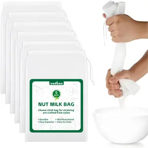 6 Pcs 12 x 8 Inch 200 Mesh Reusable Nut Milk Bag Fine Mesh Cheese Cloth Strainer for Filtering Yogurt Juice Coffee Tofu Tea Cheese