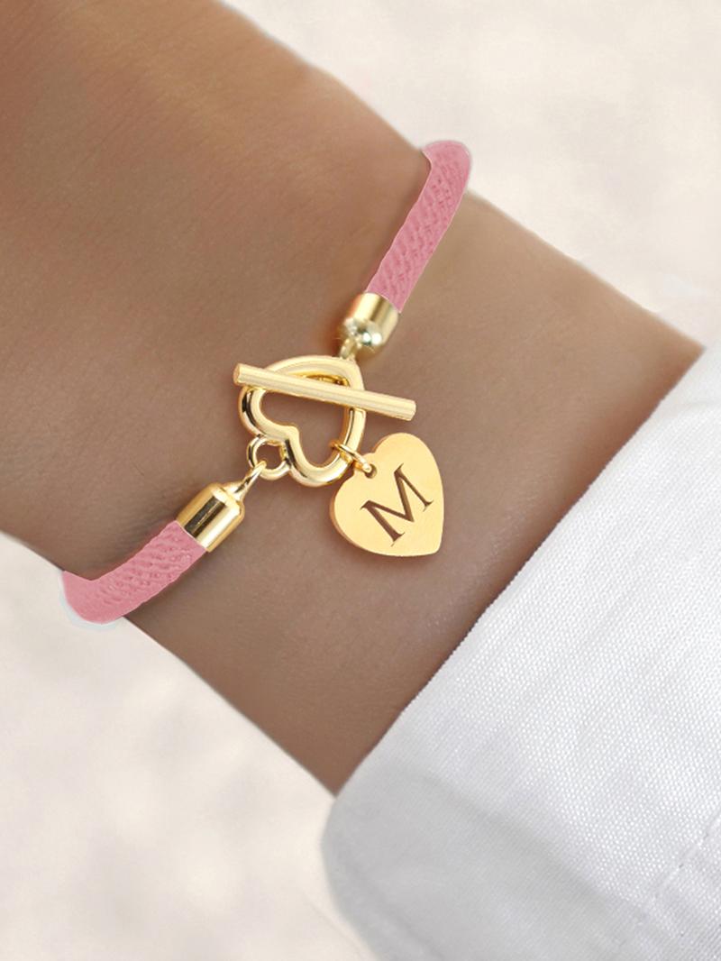 Heart & Letter Design Charm Bracelet, Fashionable Adjustable Rope Bracelet, Heart Shaped Bracelet for Women & Girls, Elegant All-match Fashion Jewelry for Daily Decor