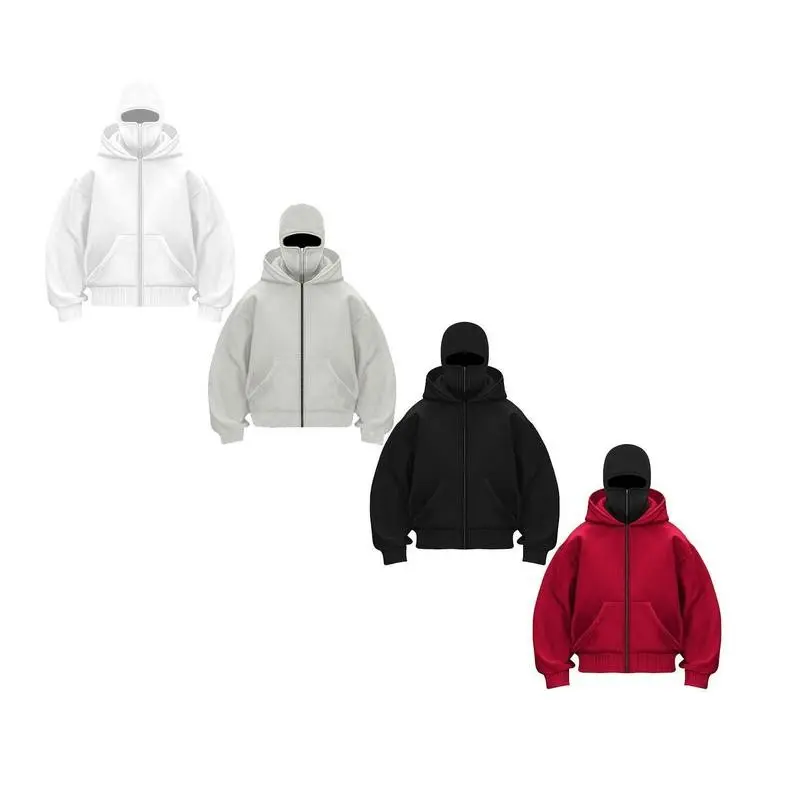 Man's Balaclava Jacket Zip Up Fashion Hoodie Unisex Winter Hoodie, Men's & Women's Balaclava Hat, Zipper Sports Jacket, Streetwear Fashion