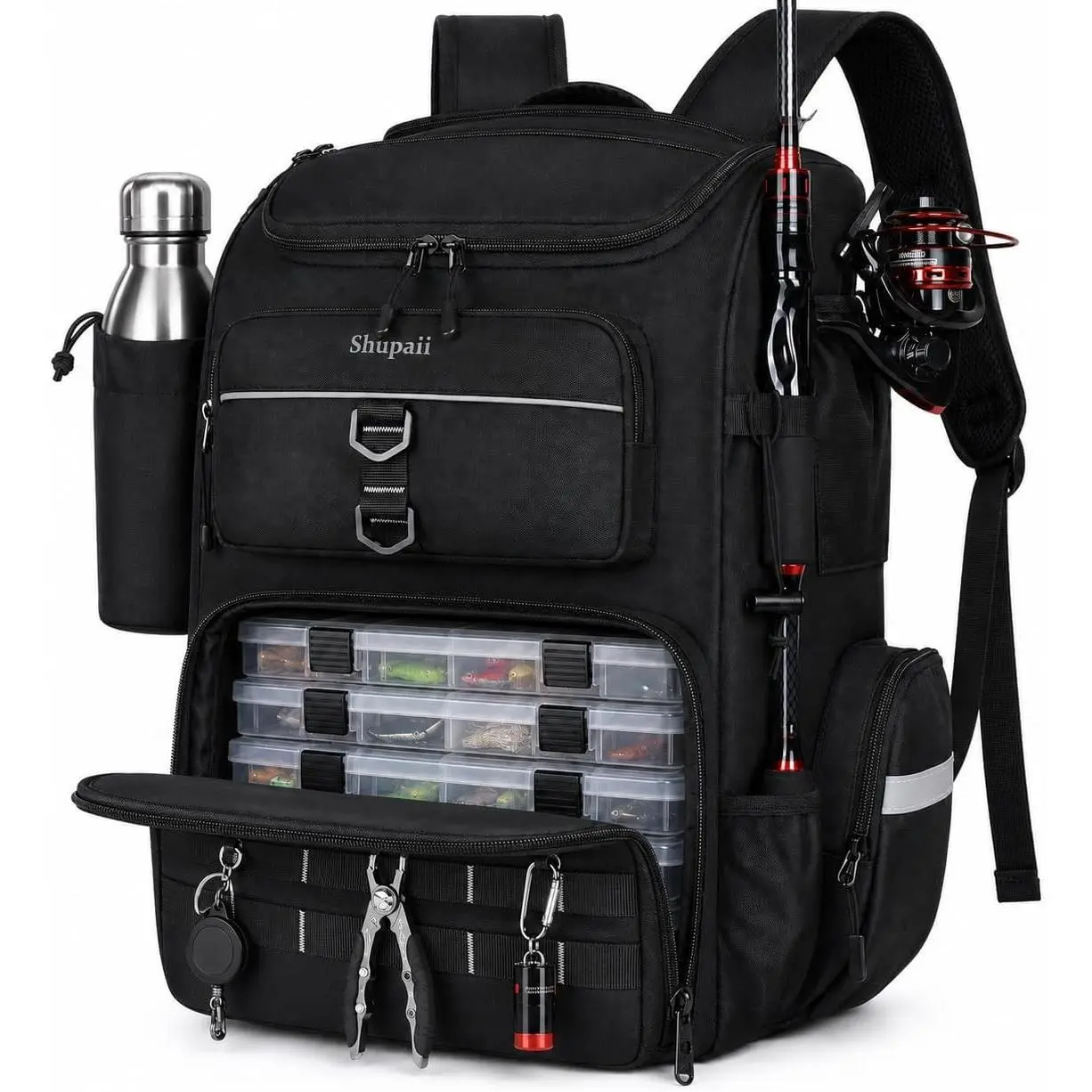 Waterproof Fishing Backpack with Rod Holder, Large Outdoor Tackle Storage Organizer for Fishing Gear, Fishing Gift for Men, Fishing Rod