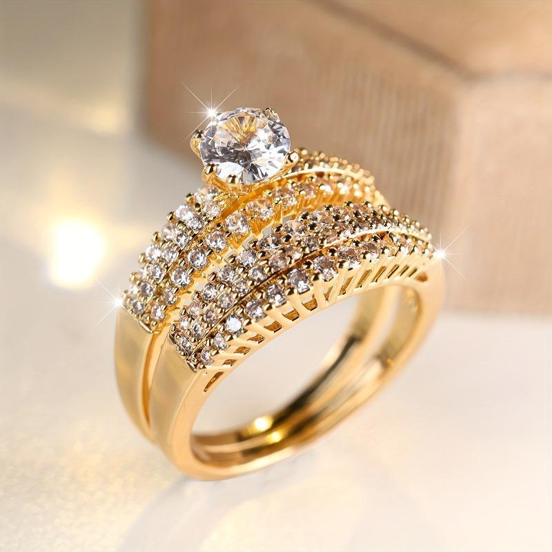 Elegant Stackable Rings Shining Zirconia Engagement Wedding Band Silvery or Golden Luxury Dupe Jewelry