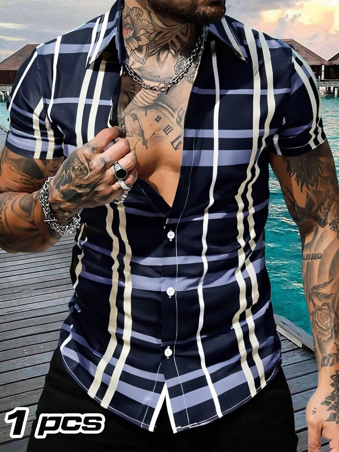 Men's Random Gingham Print Short Sleeve Shirt, Regular Fit Casual Fashion Fitted Comfy Top for Summer, Casual Button Up, Men's Clothes for Daily Wear, Menswear, Casual Button Shirts