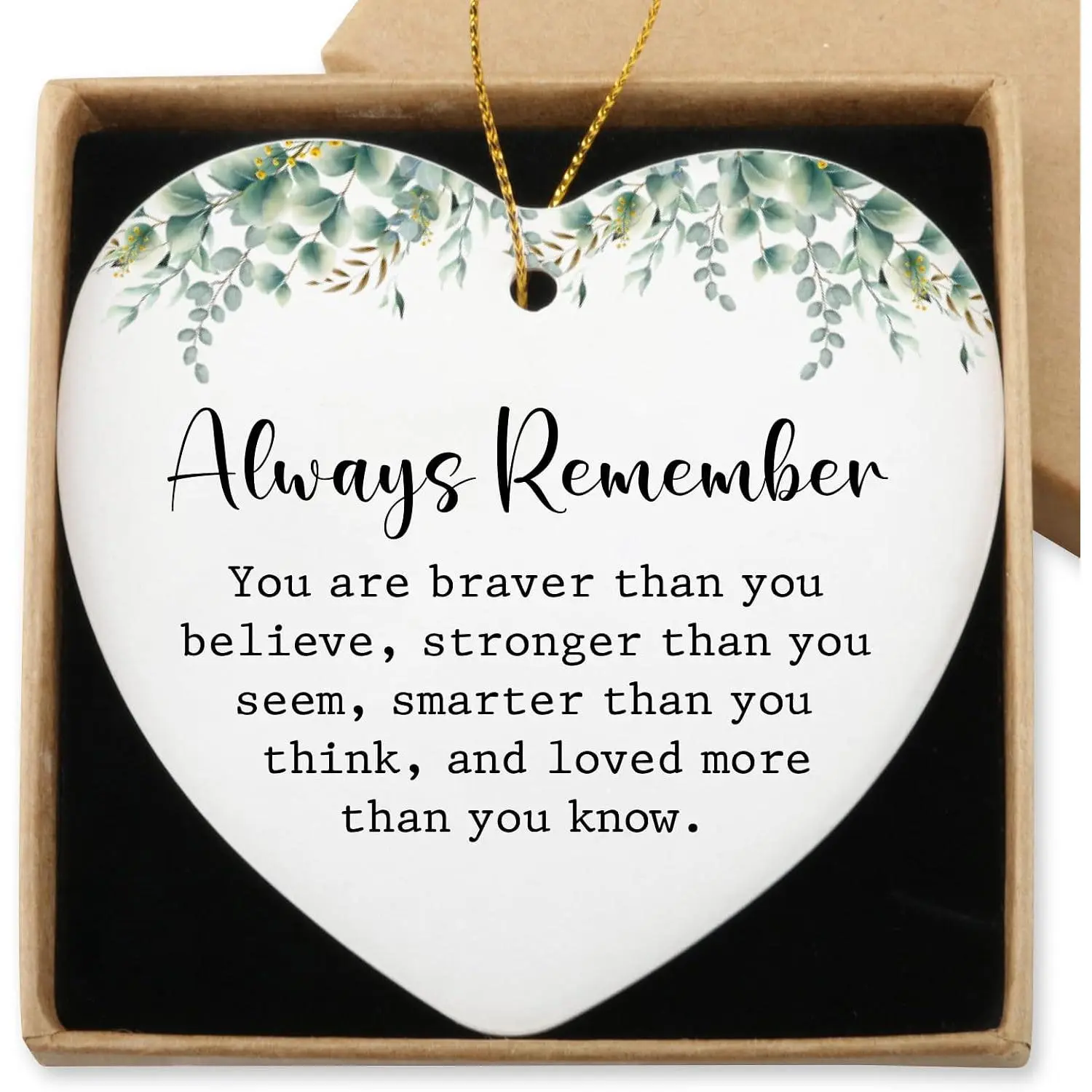 Thinking of You   Ornament Always Remember You are Braver Than You Believe Inspirational Gifts for Women Long Distance Relationship  for  Christmas Ceramic Heart