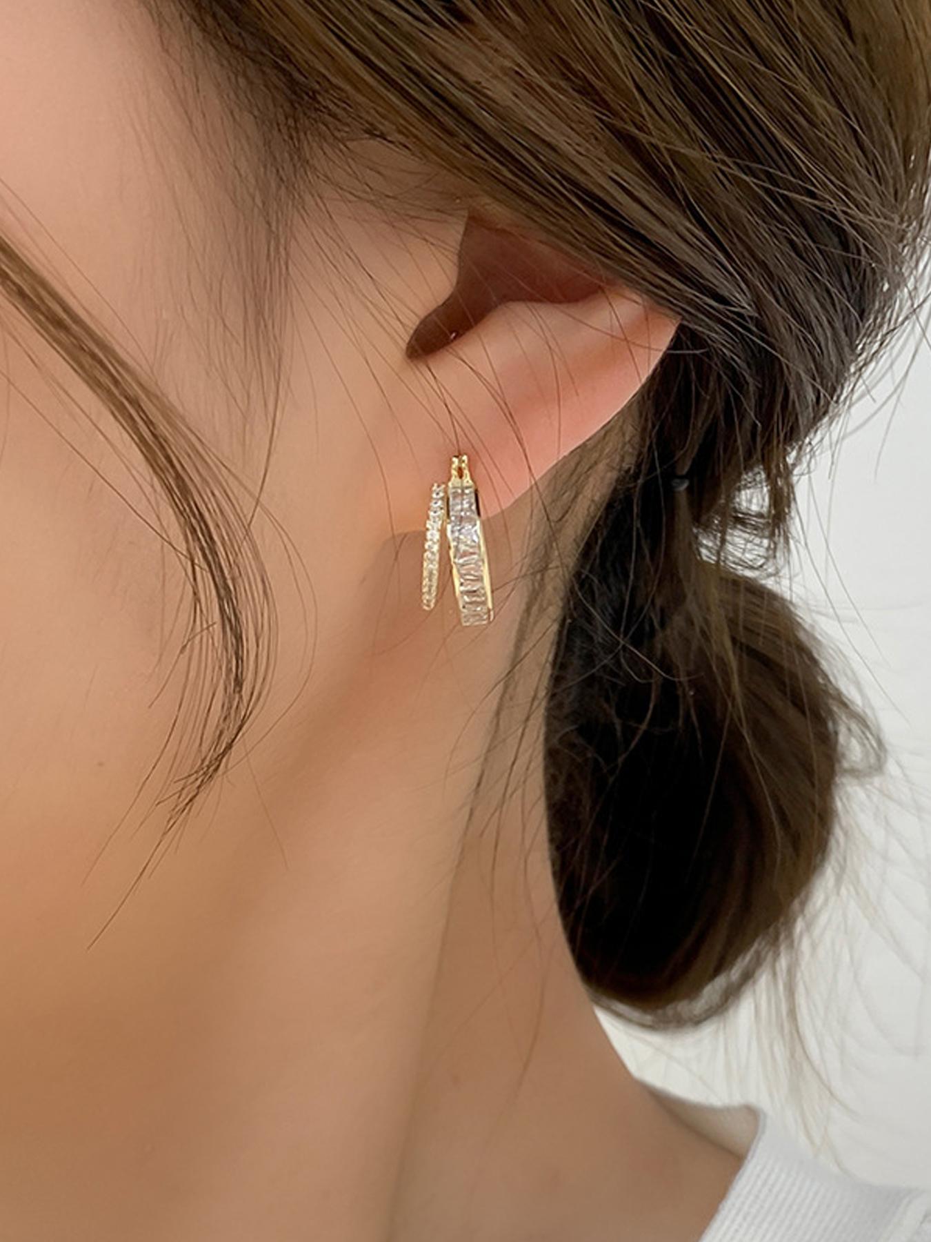 Elegant Artificial Zircon Decor Earrings, Zirconia Hoop Earrings, Fashionable Jewelry for Women, Trendy All-match & Exquisite Jewelry for Birthday Gift