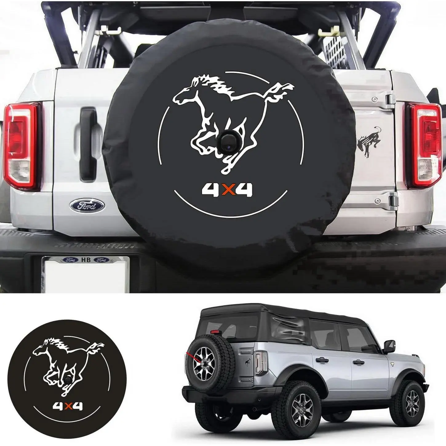 Spare Tire Cover with Camera Hole for Ford Bronco, Galloper 4X4