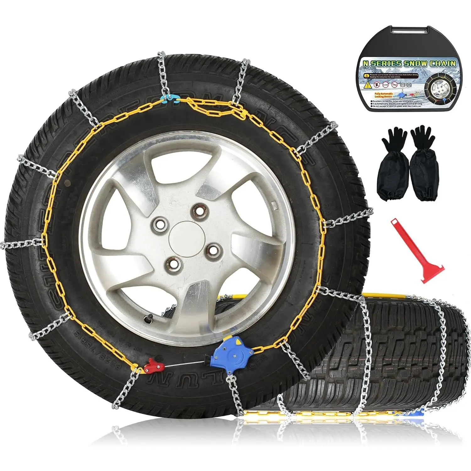 Auto Fixing Snow Chains, 2 x 12 mm, 30s Quick Installation of Tire Chains with Automatic Tensioner,   Tire Traction Chain for , Pickups, and SUVs (HLN 130)