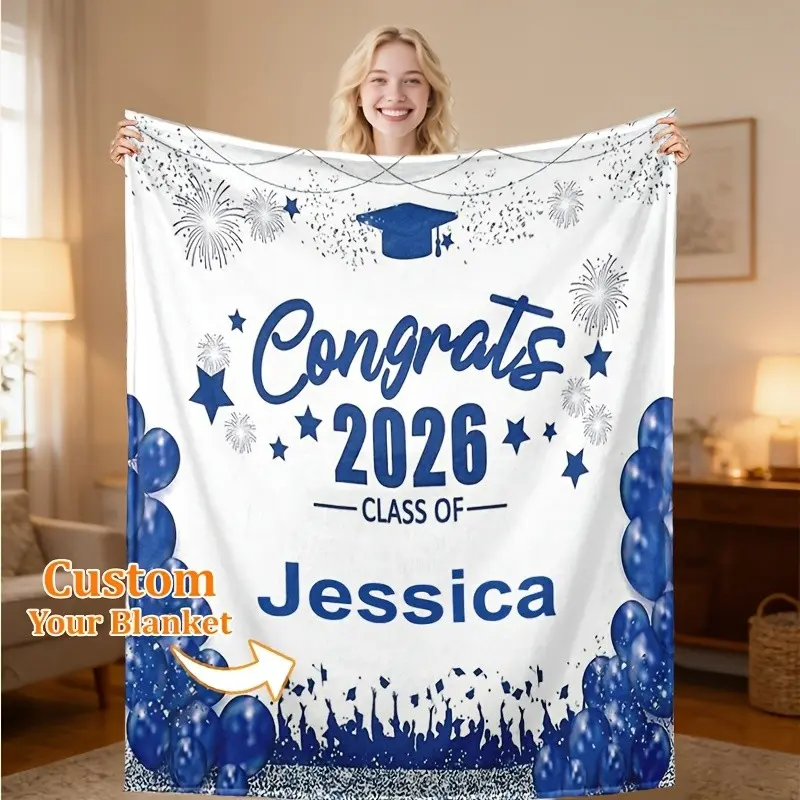 Personalized Graduation 2026 Throw Blanket with Name, Custom Class Gift, Soft Flannel Fleece Blanket for Bed, Sofa, Couch & Home Decor