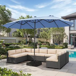 Aoxun 15ft Patio Umbrella with Base Included, Outdoor Double-Sided Rectangular Umbrella with Crank Handle & Ventilation, Large Standing Umbrella for Pool, Deck, Lawn, Backyard & Beach,outdoorfurnitureset