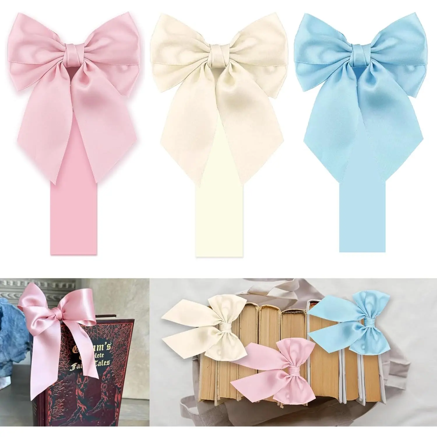 White Blue Satin Bow Bookmark Anniversary Coquete Book Mark Mini Colorful Satin Ribbon Bows Appliques Craft Bowknot for Book Lovers