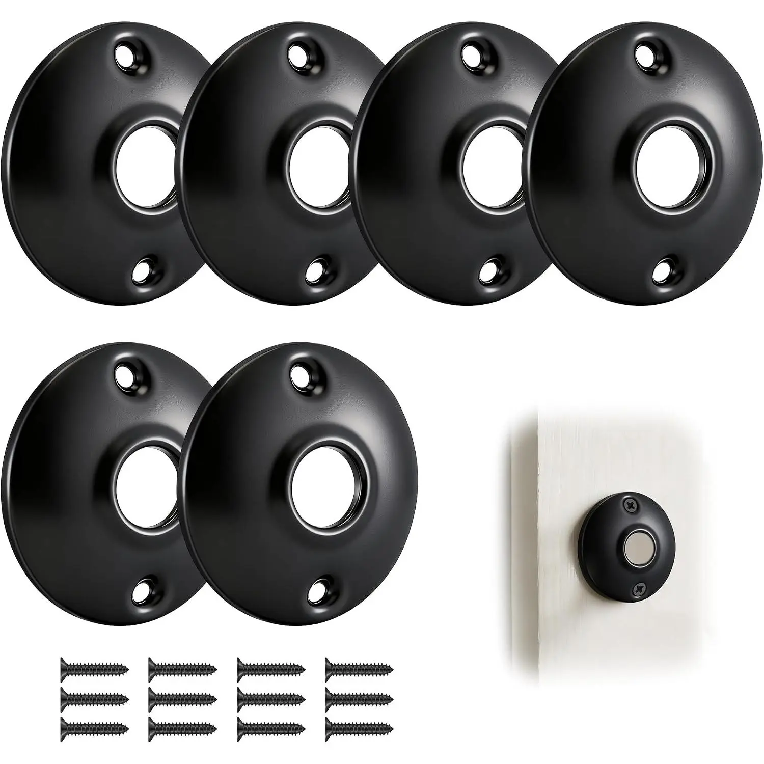 6 Pack  Door Knobs Round Rosettes, Classic Old Style Door Knob  for Interior Doors, Antique Doors Knob Backplate for Classic  Restoration (Matte Black)