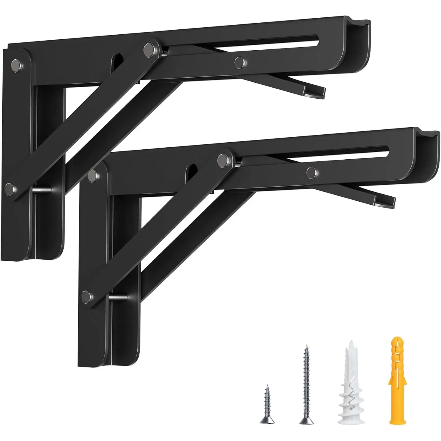 8 Inch Folding Shelf Brackets, L Shelf Brackets Collapsible, Duty Stainless Shelf Bracket for DIY Folding Shelves or Tables, Max Load 300lbs, Black, 2 Pcs