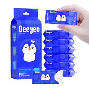Deeyeo Flushable Toilet Wipes - 8 Travel-Sized Ultra-Thick Mini Bags for Personal, Household Hygiene Needs
