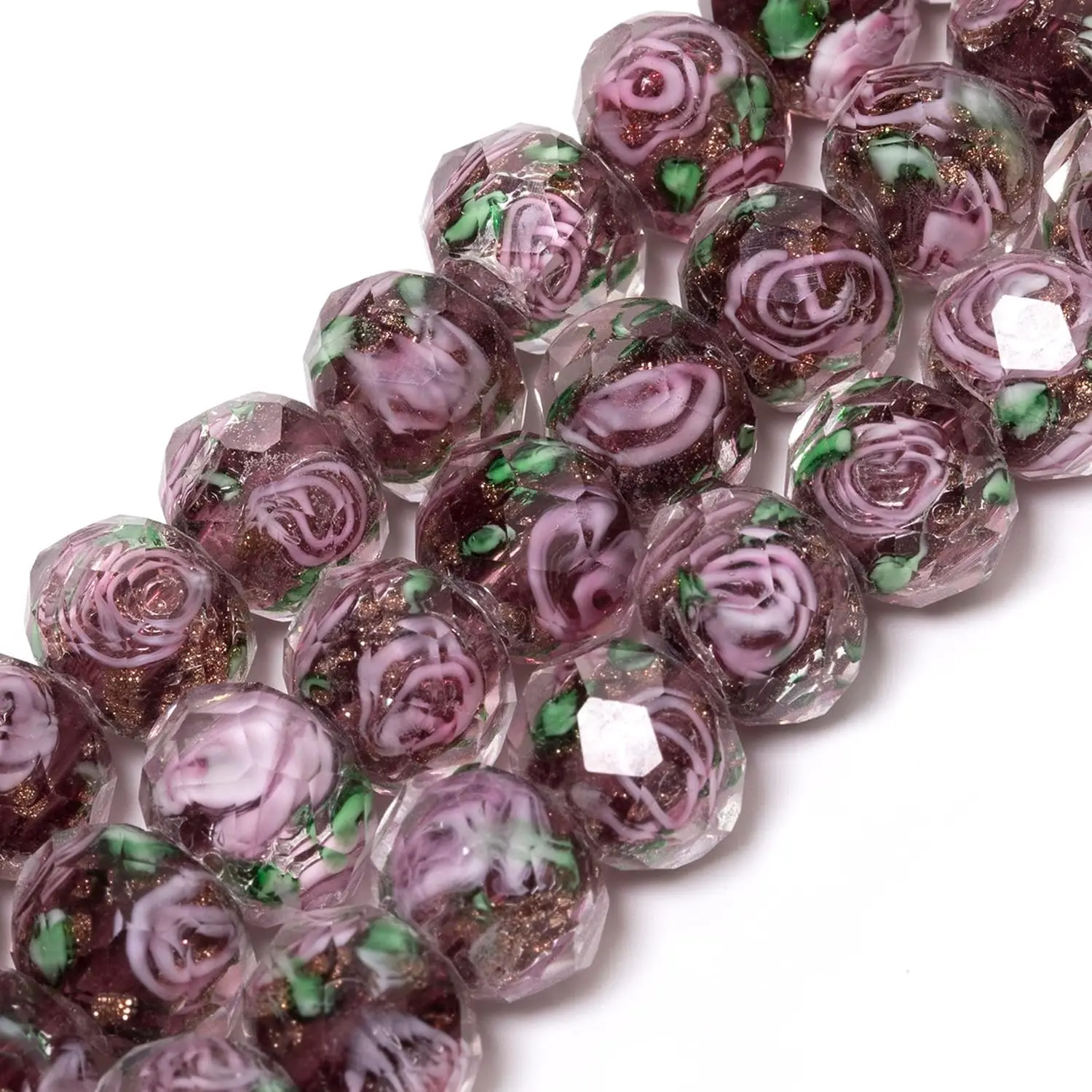 50 count 8~10mm Rose Lampwork Bead  Faceted Dark  Murano Glass Beads for  Making Supplies, Bracelet, Rosary Craft Making