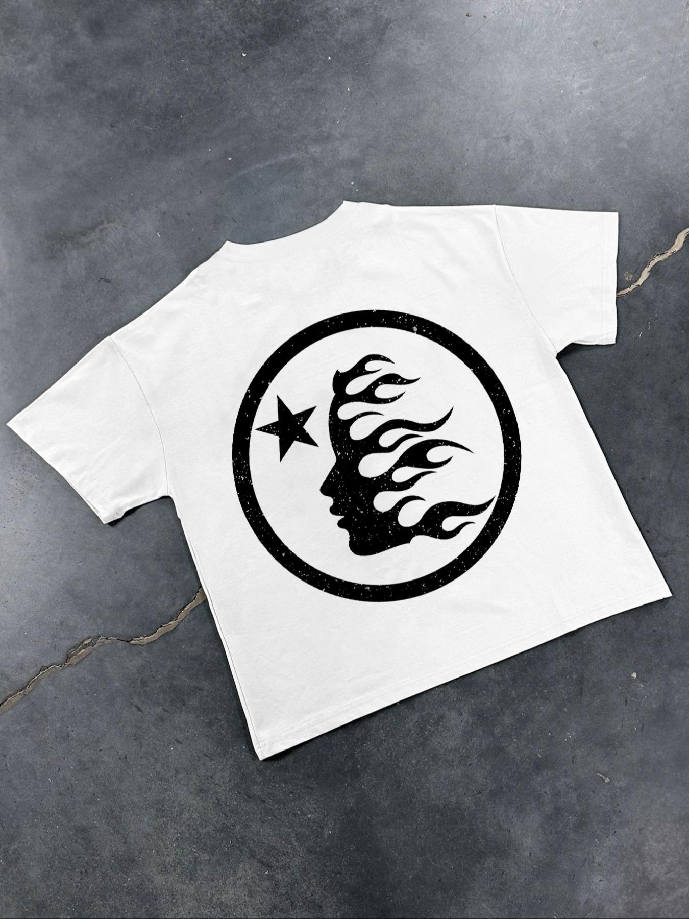 Men's Regular Fit Star & Moon Print Round Neck Tee, Casual Comfy Short Sleeve T-shirt for Daily Wear, Men's Top for All Seasons, Tropical, Casual Style Graphic, Casual Street Fashion